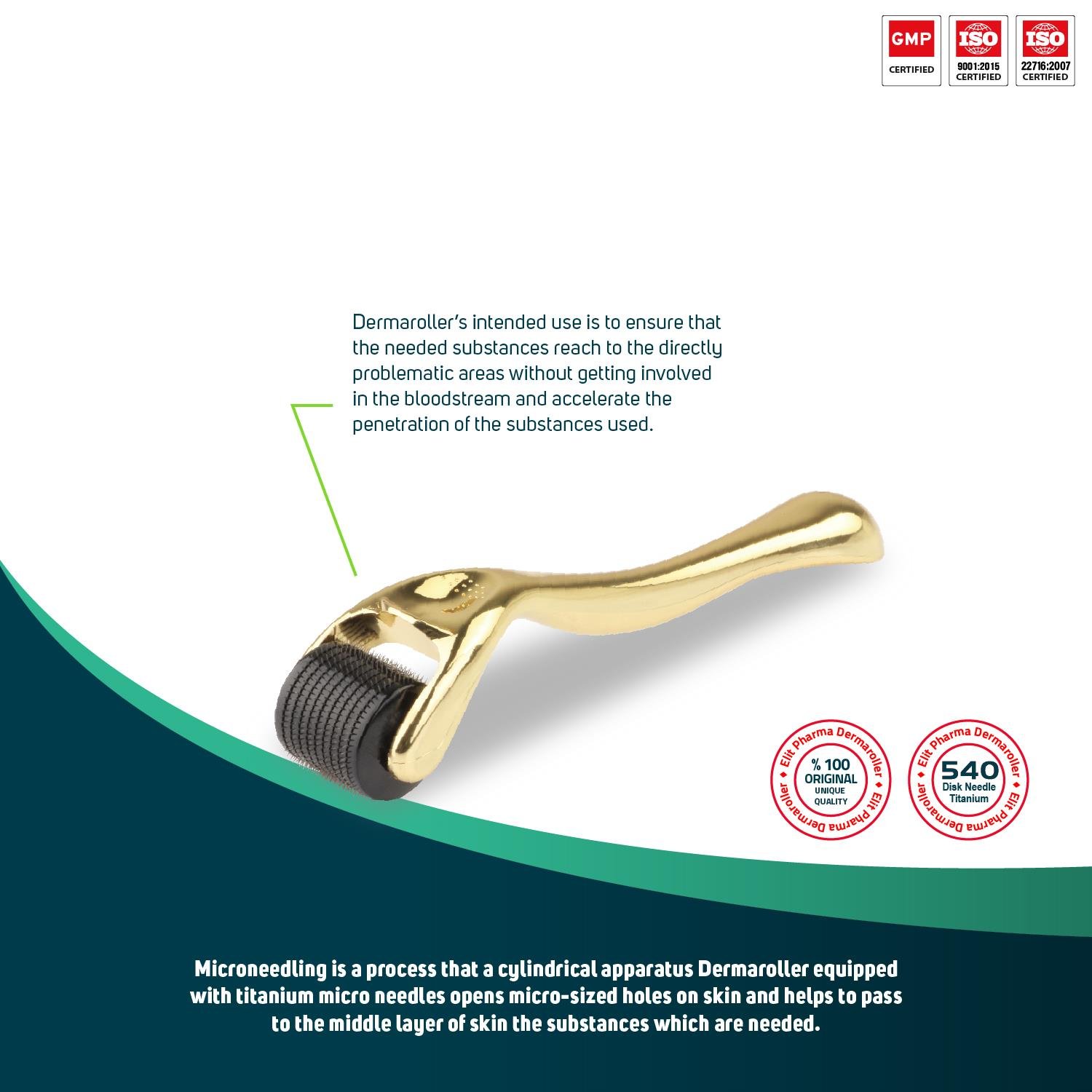 Elit Pharma Clinical Dermo Roller 1.0 Mm Titanium (Gold And Silver )