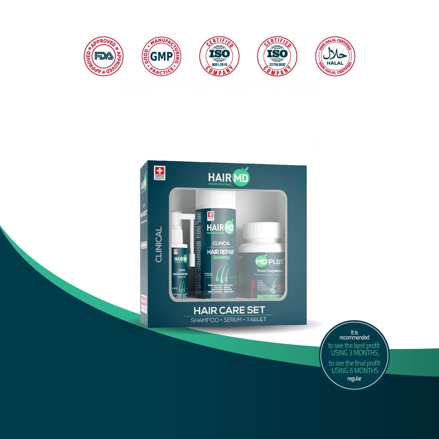 Hairmd Clinical Hair Repair Set 1 Months Use (1 Shampoo 250 Ml  + 1 Tablet + 1 Serum)