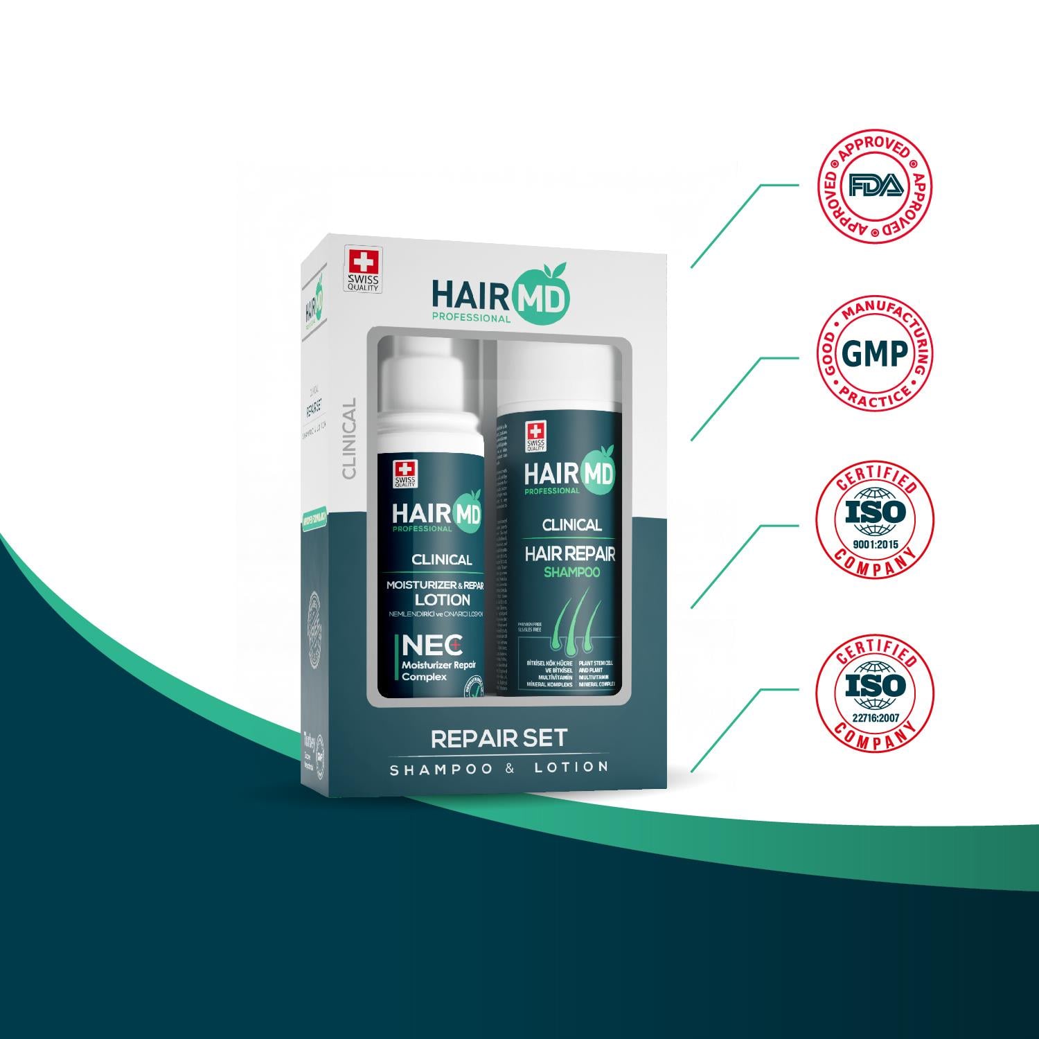 Hairmd Clinical Hair Repair Set ( 250 Ml Shampoo + 125 Ml Nec Lotion )