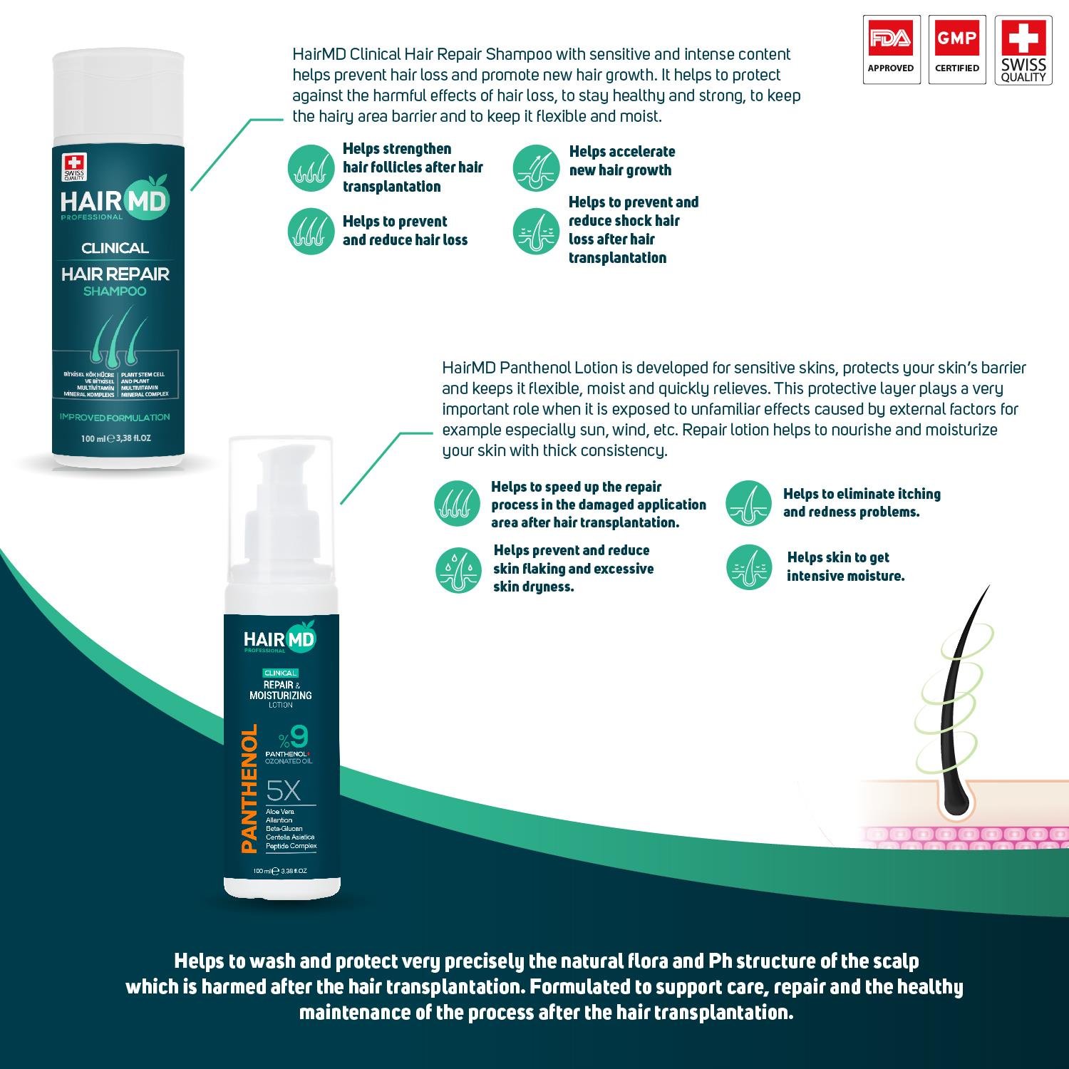 Hairmd Clinical Hair Repair Set (Shampoo 100 Ml + Panthenol % 9 Lotion 100 Ml ) 
