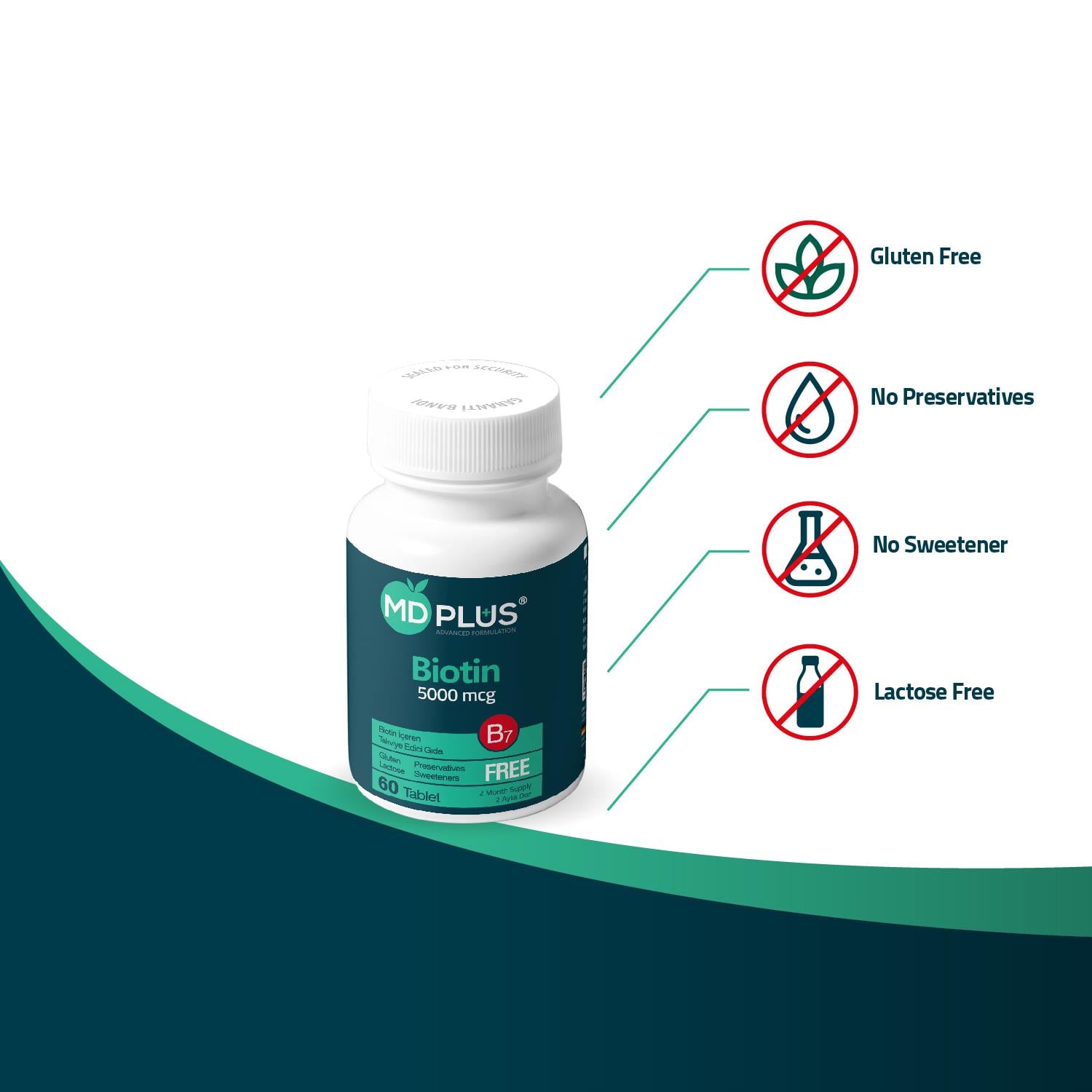 Md Plus Advanced Hair Biotin 5000 Mcg  60 Tablet