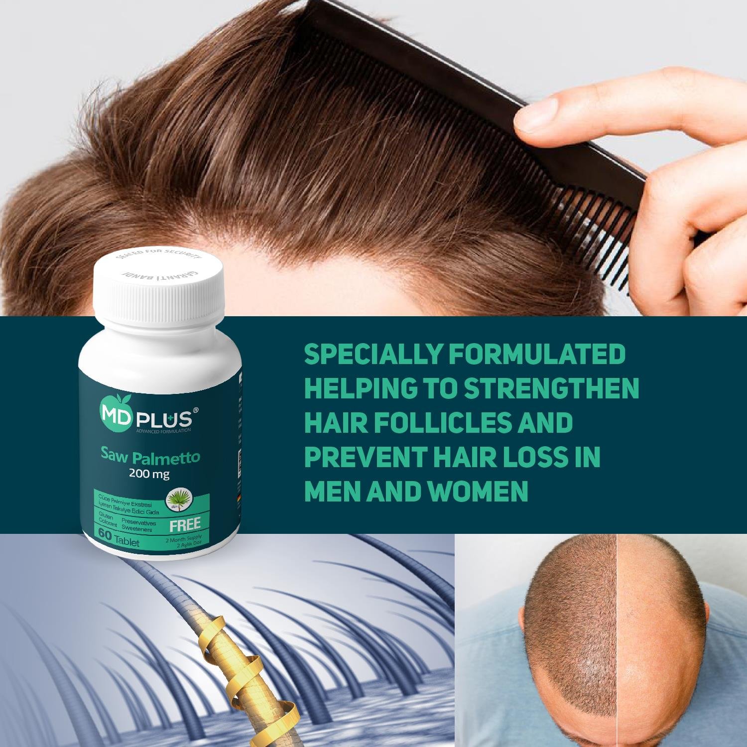 Md Plus Advanced Hair Saw Palmetto 200 Mg 60 Tablet