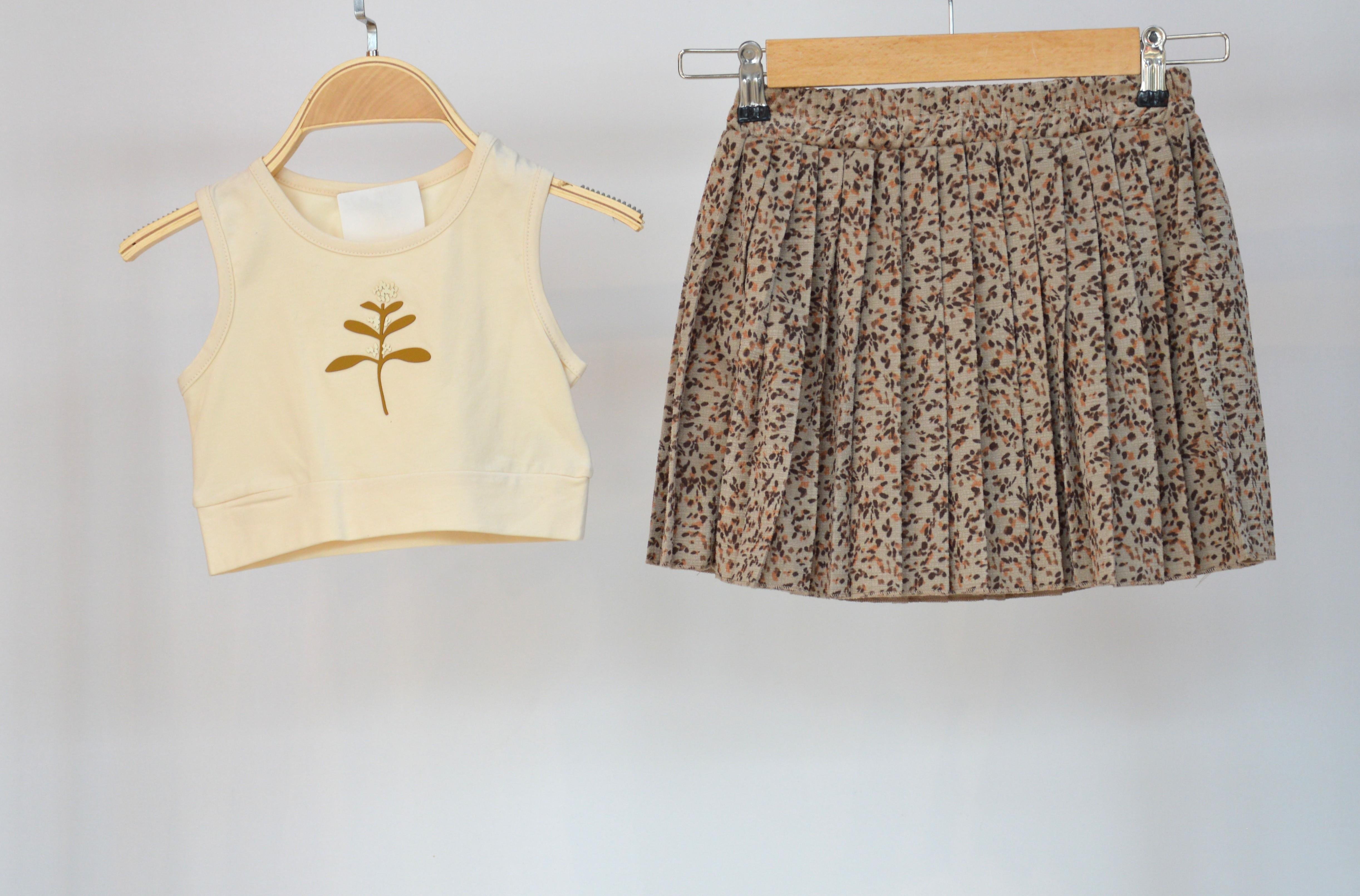 PİLELİ ETEKLİ YUMUŞAK KUMAŞLI CROP KOT CEKETLİ KIZ ÇOCUK TAKIM