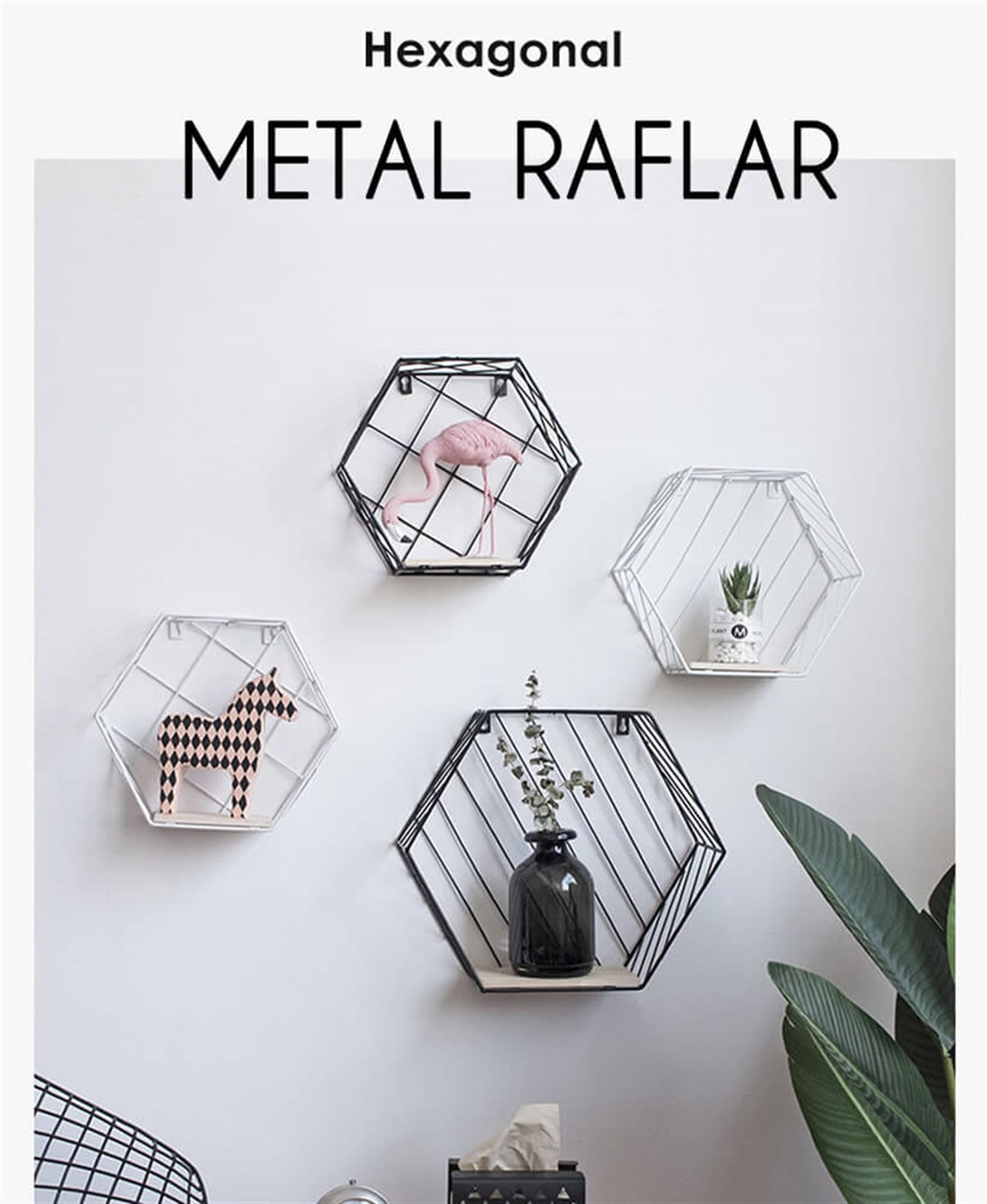 Metal Petek Duvar Rafı