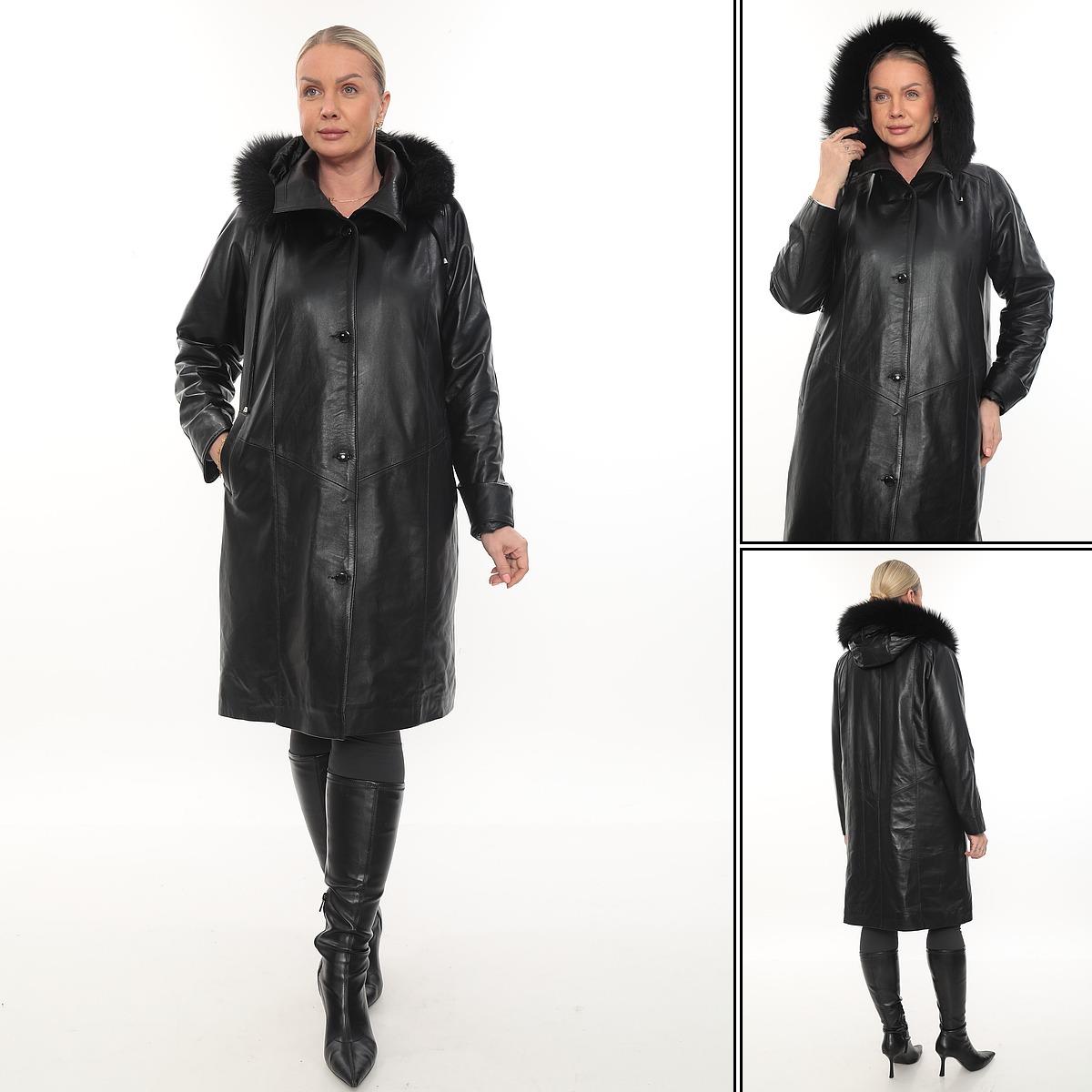  Tüylü Kapişonlu Rahat Kesim Uzun Deri Mont  Siyah Renk 