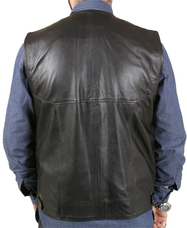 önü düğmeli yandan cepli erkek deri yelek