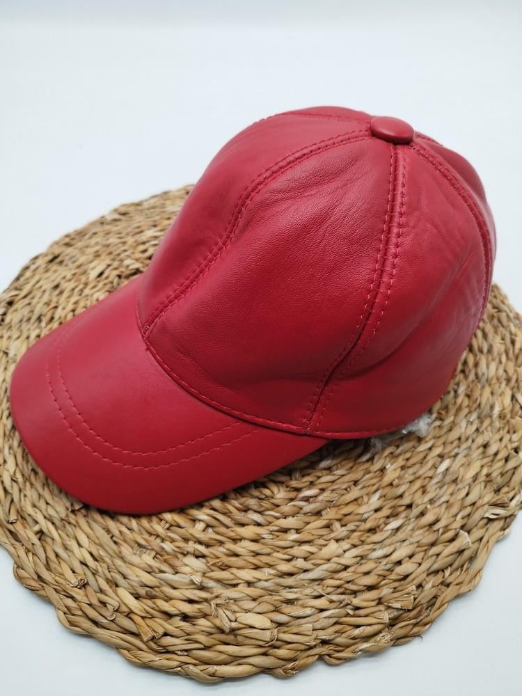 Açık Kırmızı Renk Deri Unisex Şapka