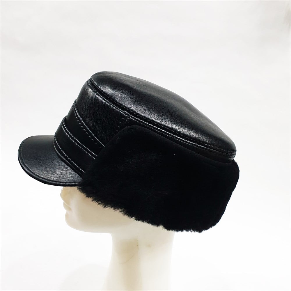Amerikan Model Siyah Renk Deri Şapka