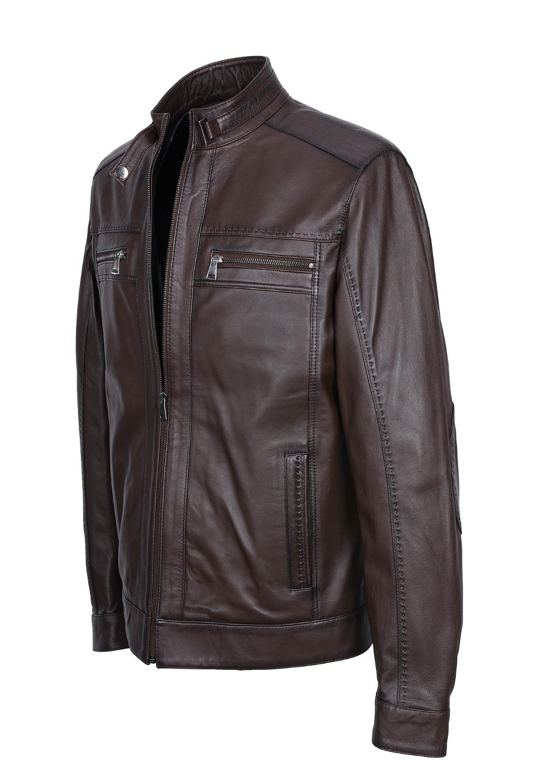 Battal Beden Fındık Renk Spor Model Erkek Deri Ceket