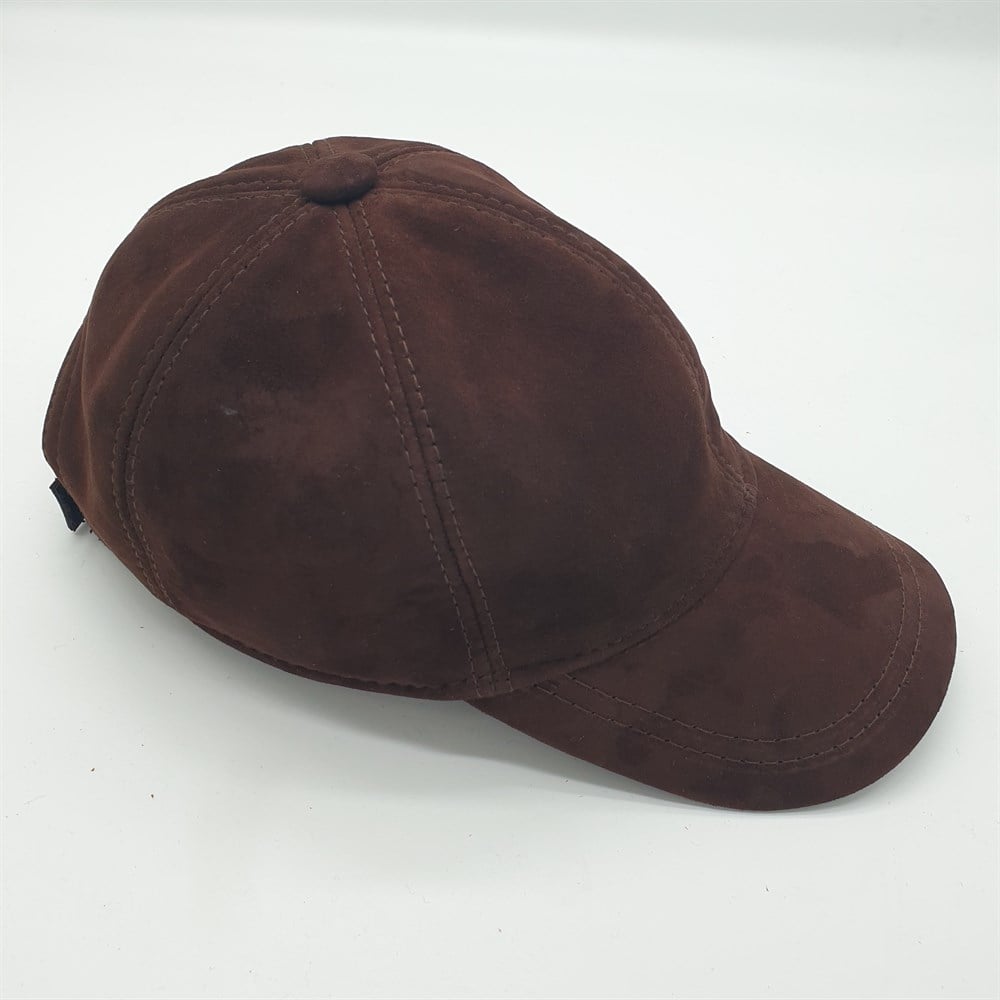 Bay Bayan Beyzbol Kahve Renk Deri Süet Kep 