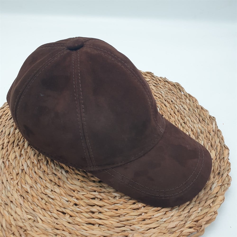 Bay Bayan Beyzbol Kahve Renk Deri Süet Kep 