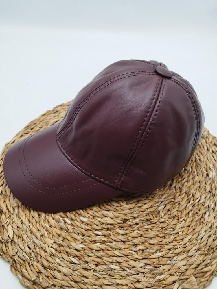 Bordo Renk Deri Unisex Şapka