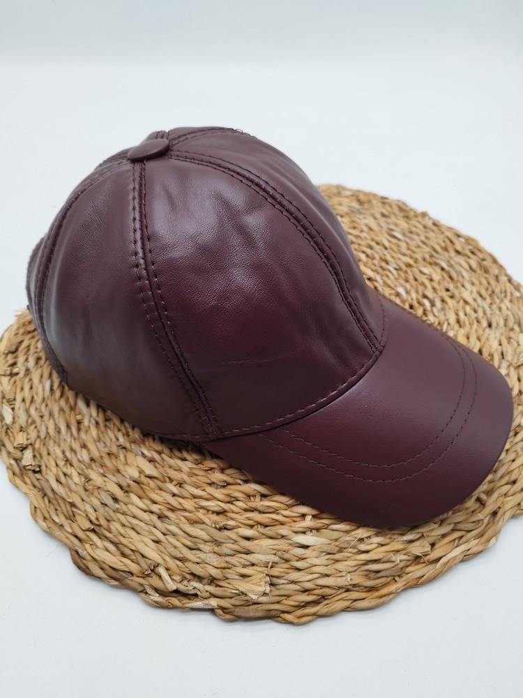 Bordo Renk Deri Unisex Şapka