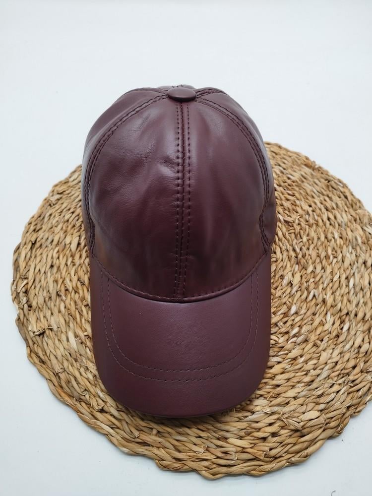 Bordo Renk Deri Unisex Şapka