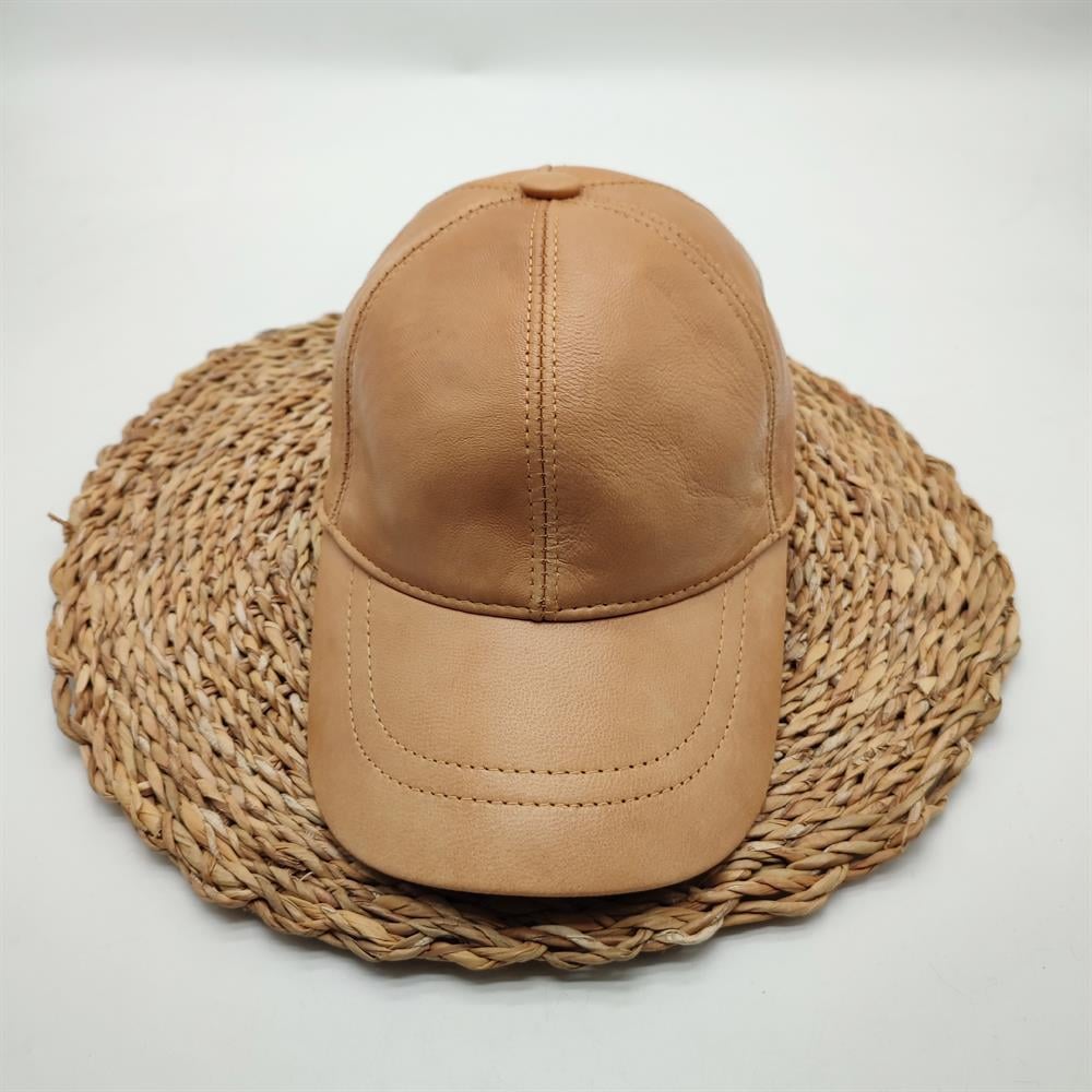 Camel Renk Deri Şapka
