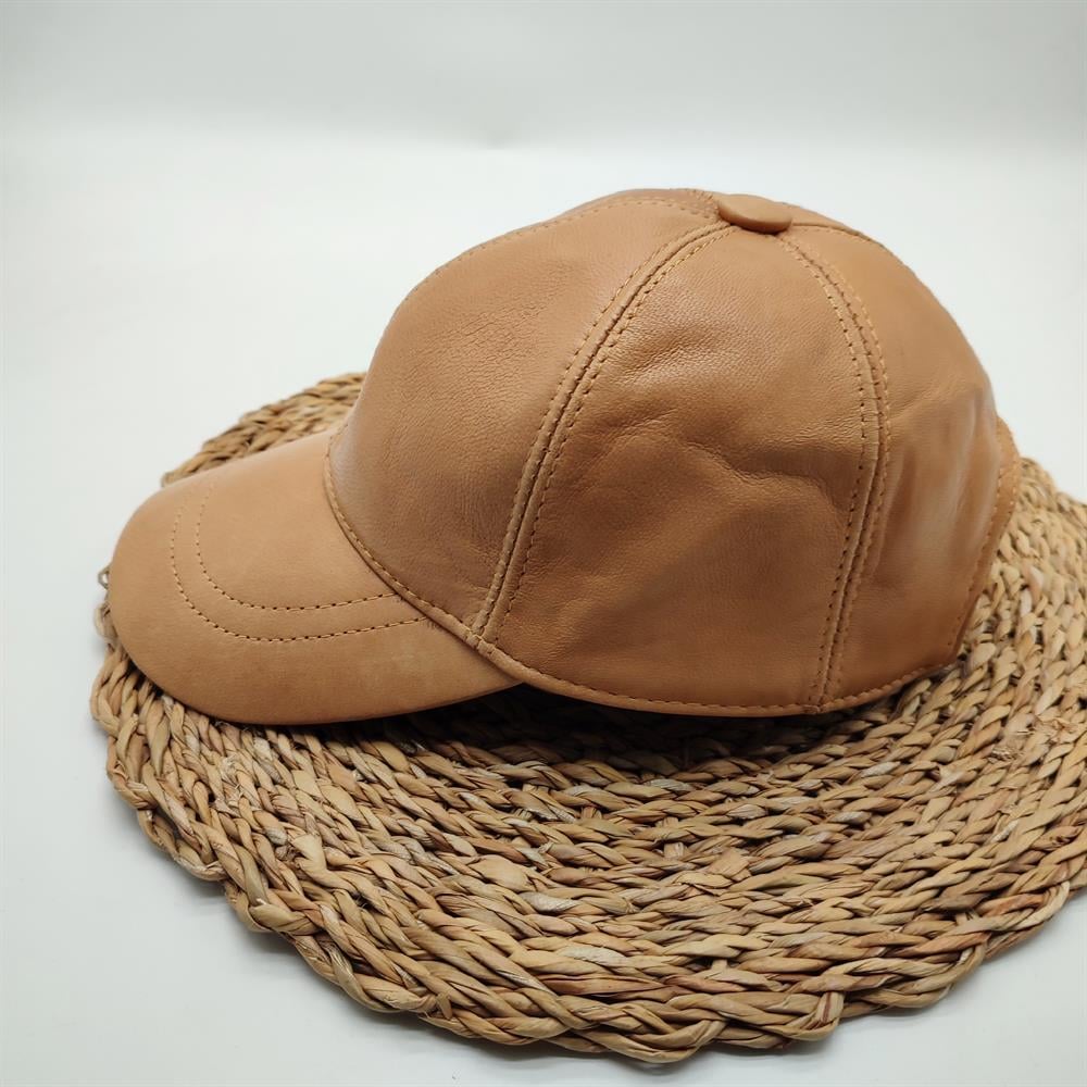 Camel Renk Deri Şapka