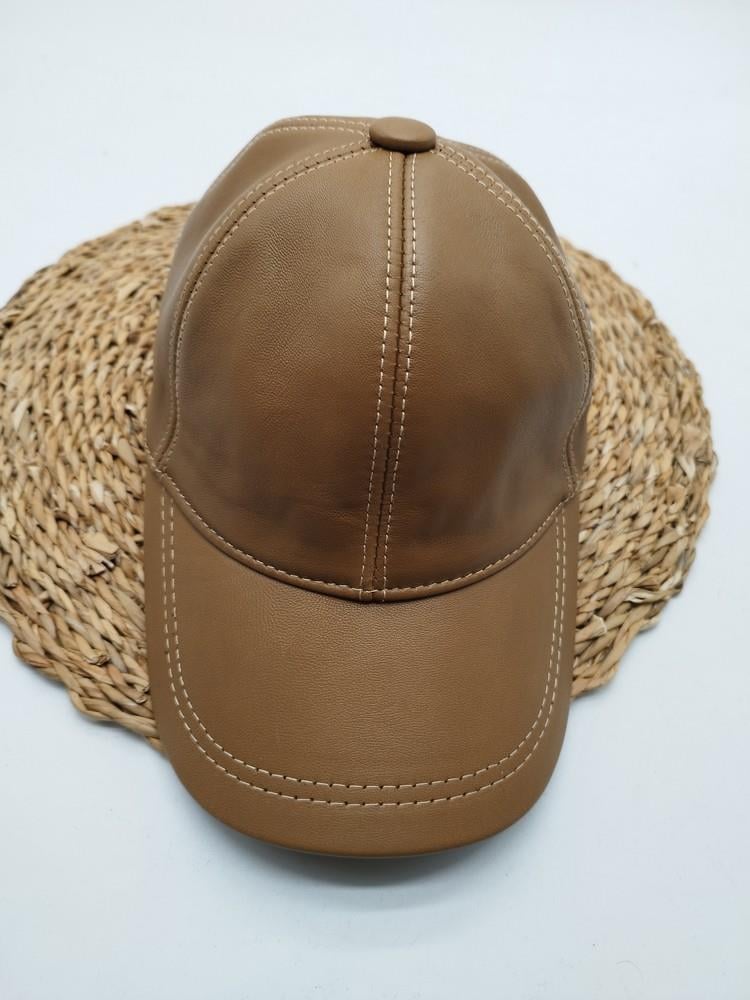 Camel Renk Deri Unisex Şapka