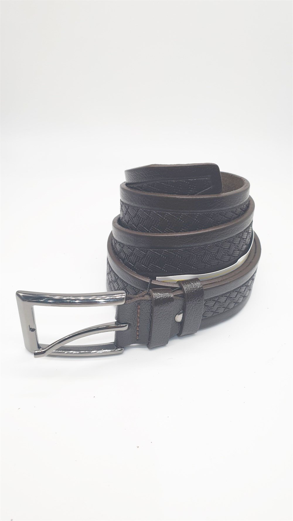 Çapraz Desen Detaylı Kayış Koyu Kahve Renk Erkek Klasik Kemer