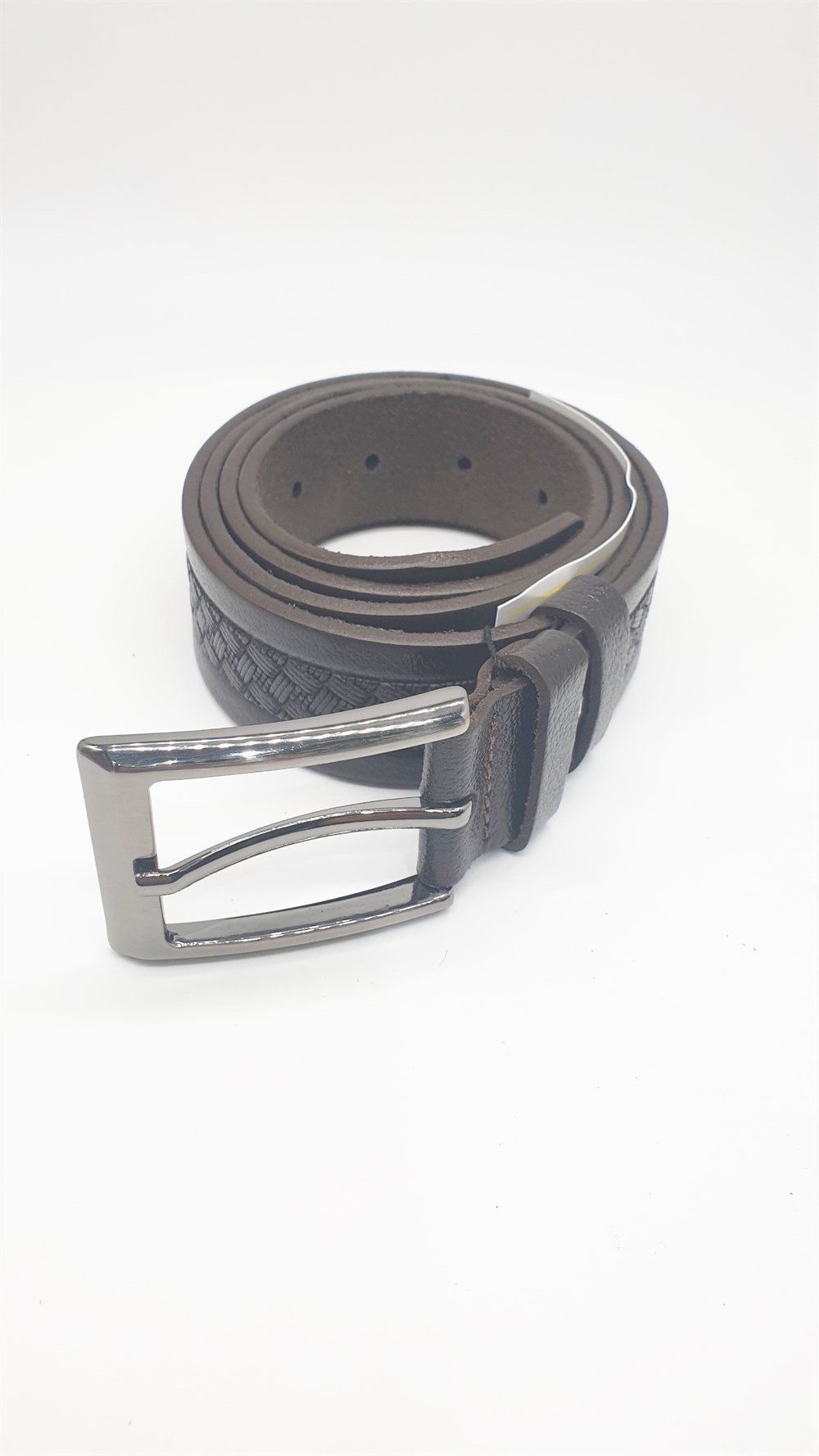 Çapraz Desen Detaylı Kayış Koyu Kahve Renk Erkek Klasik Kemer