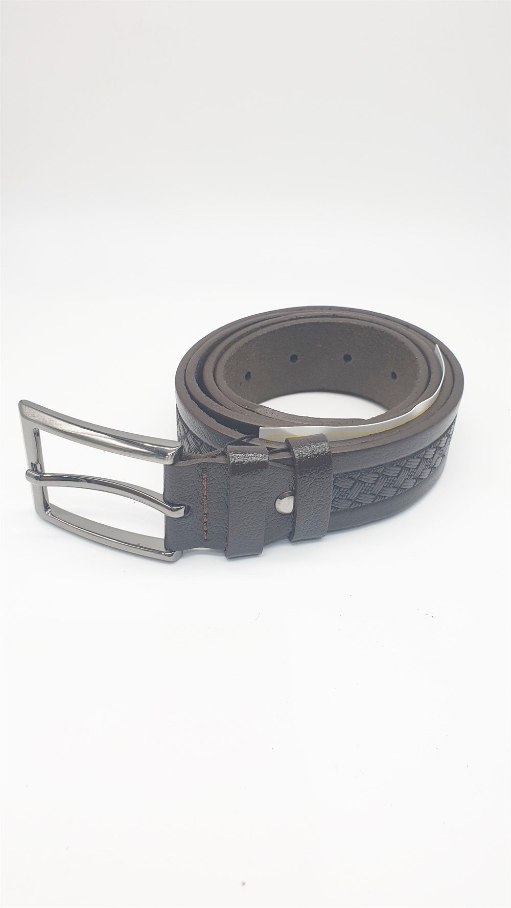 Çapraz Desen Detaylı Kayış Koyu Kahve Renk Erkek Klasik Kemer