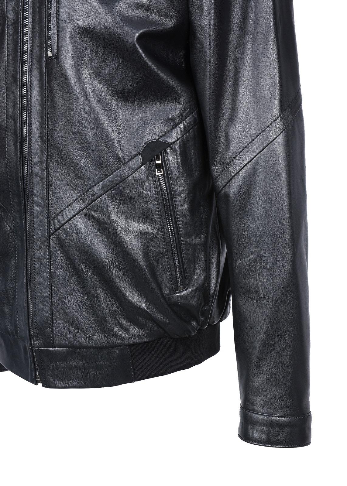 Çapraz Dikiş Detaylı Erkek Spor Deri Mont Siyah Renk