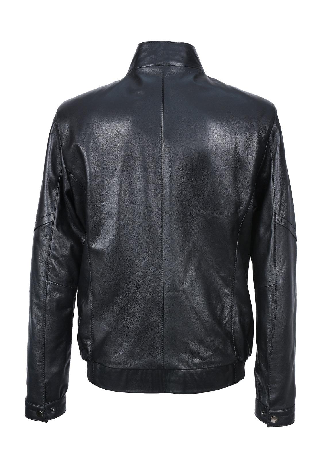 Çapraz Dikiş Detaylı Erkek Spor Deri Mont Siyah Renk