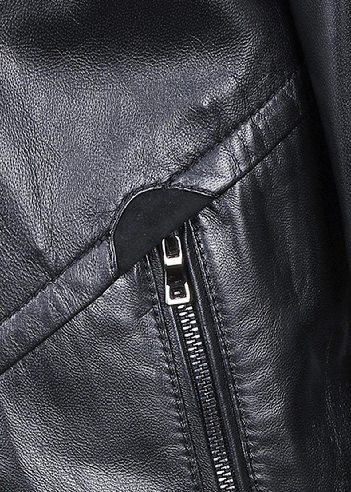 Çapraz Dikişli Fermuar Detaylı Erkek Deri Mont Siyah Renk