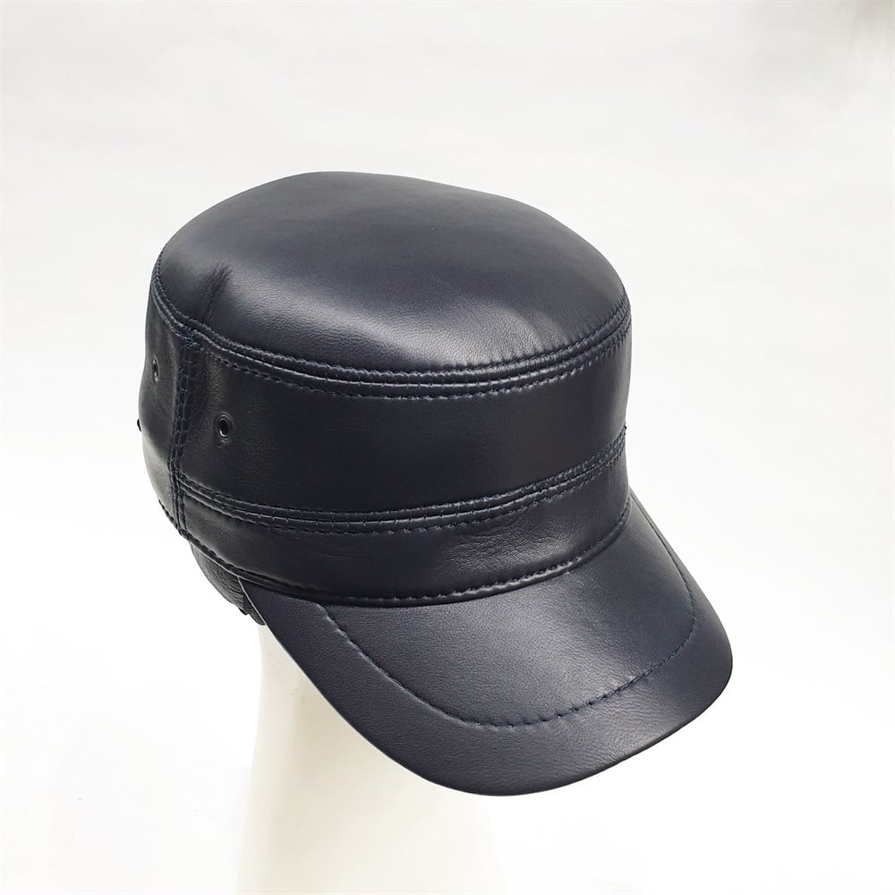 Castro Model Lacivert Renk Deri Şapka