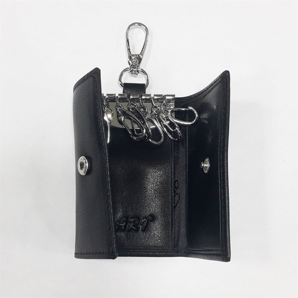 çıtçıtlı deri anahtarlık siyah