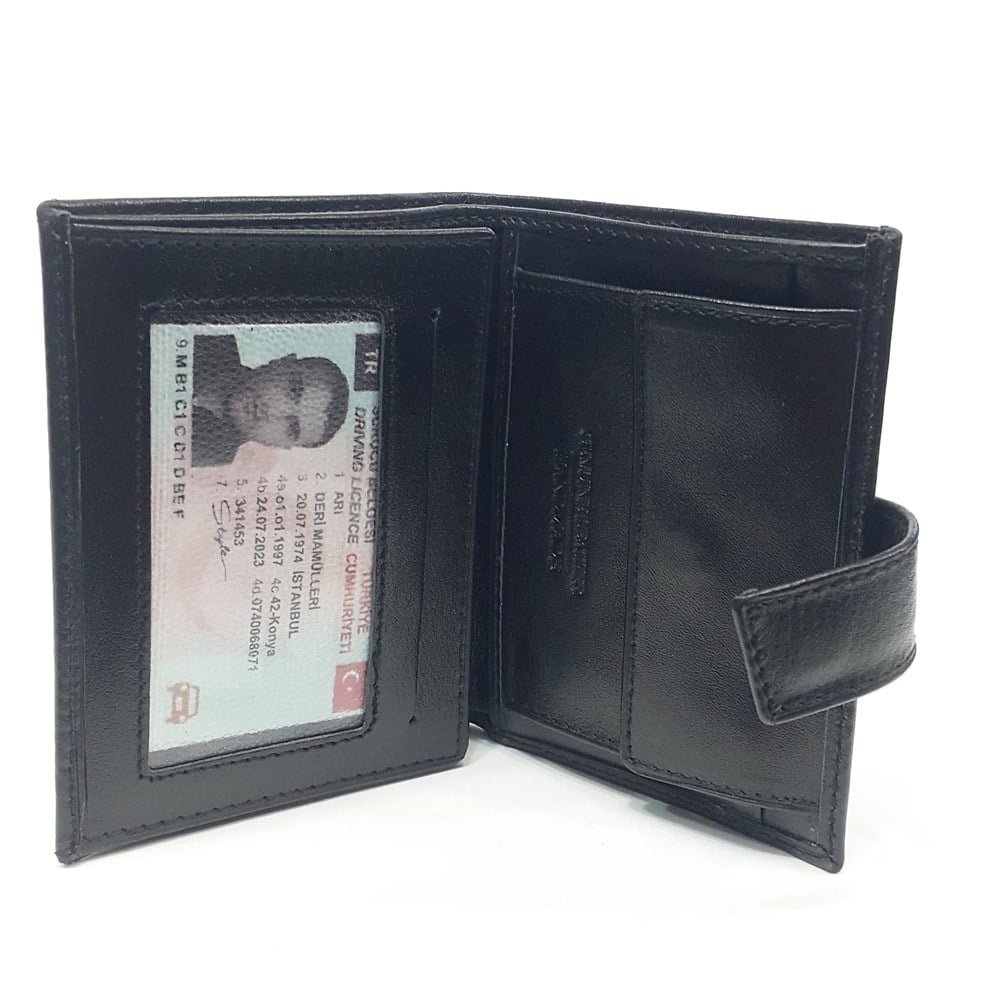 çıtçıtlı içi fermuarlı erkek deri cüzdan