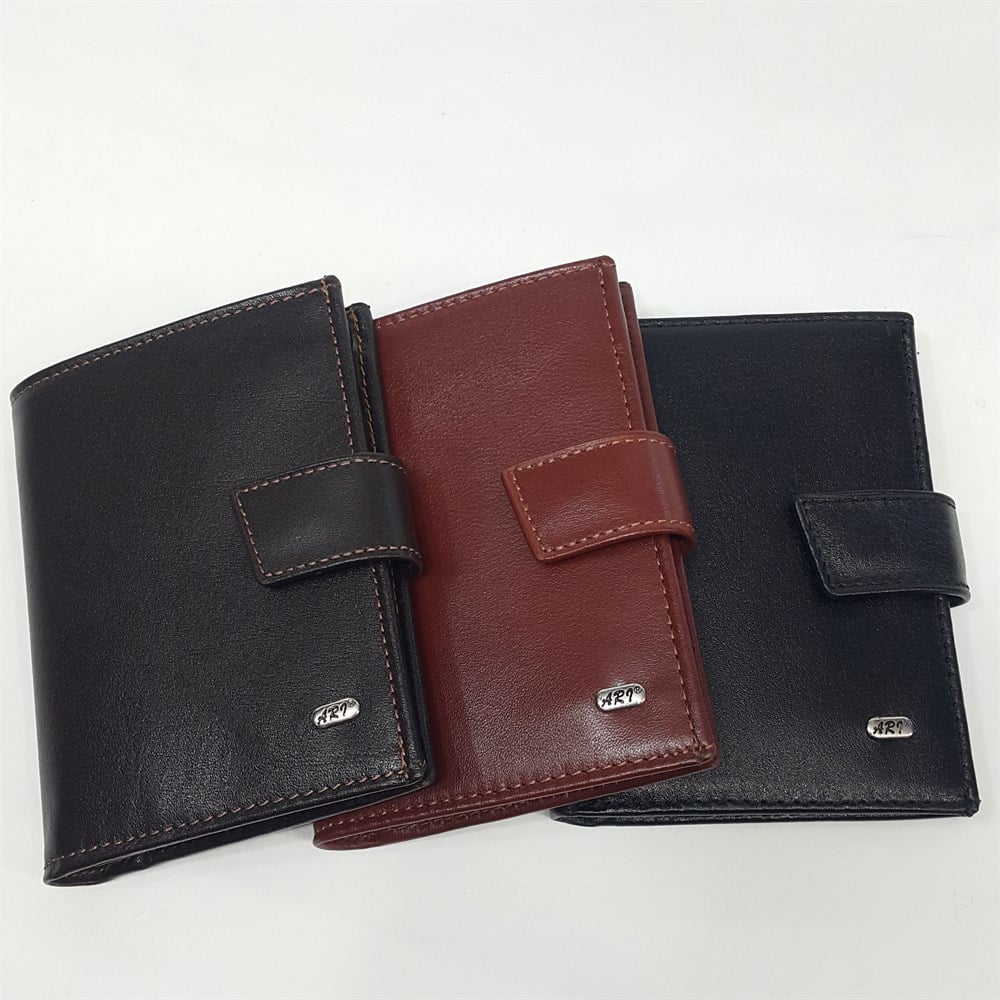 çıtçıtlı içi fermuarlı erkek deri cüzdan