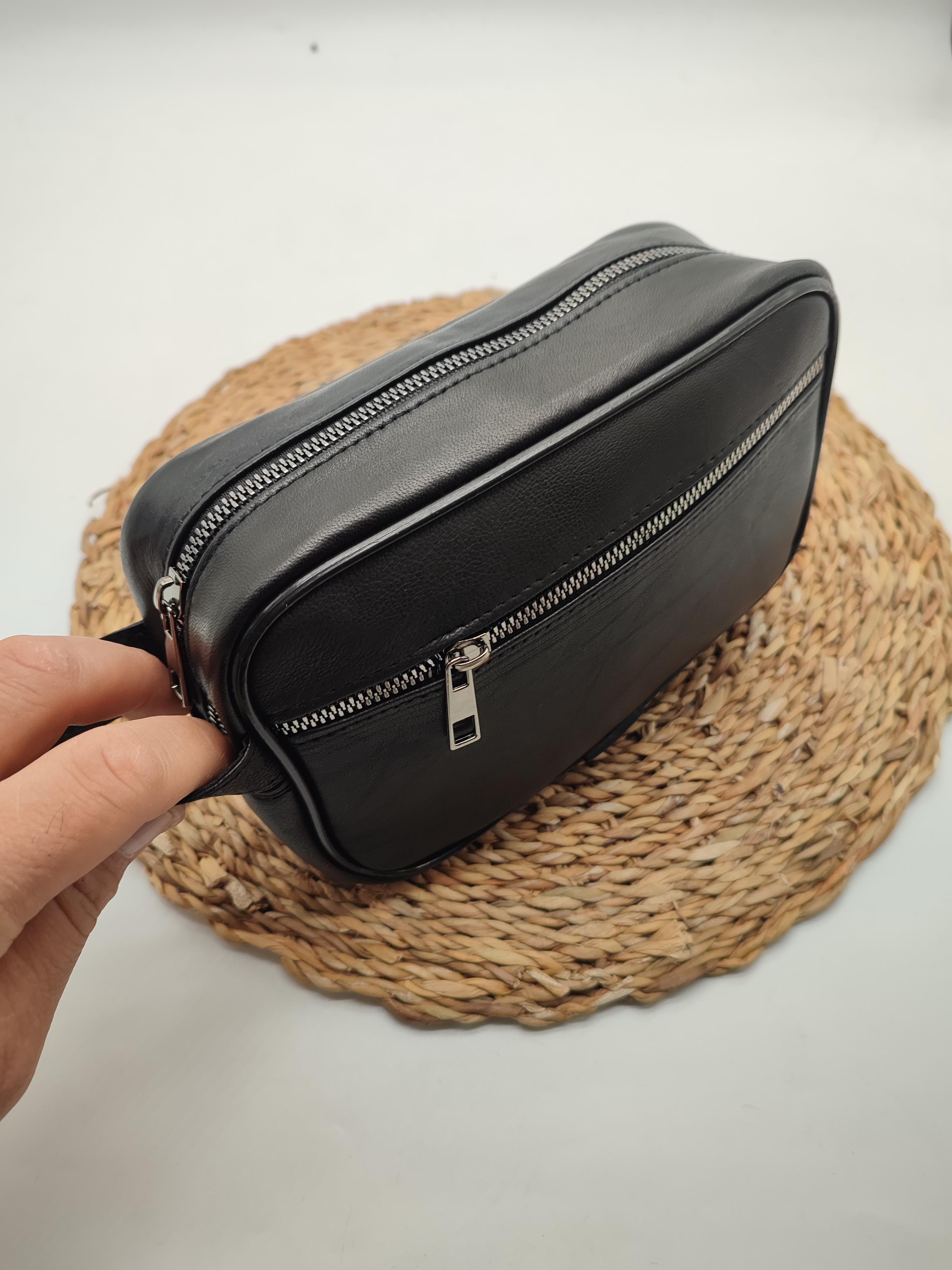 Deri  El Tutma Çantası Siyah Renk 