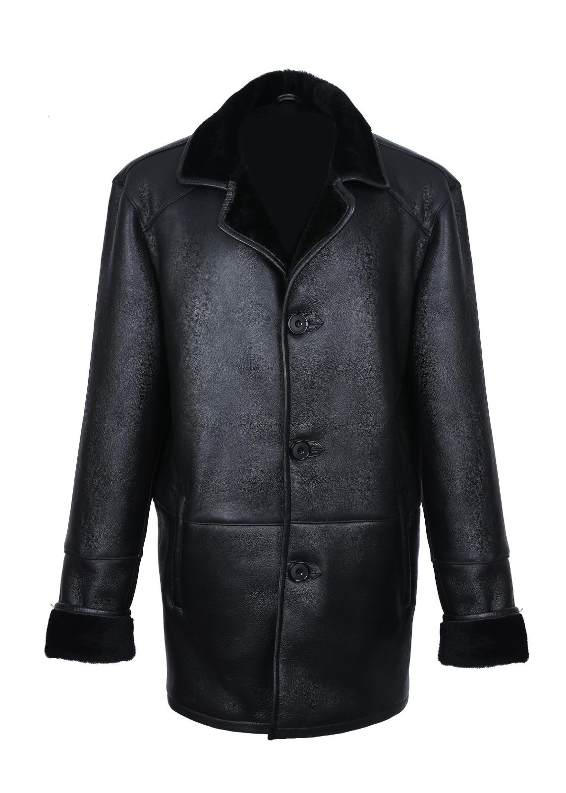 Düğmeli Erkek Kürk Kaban Napa Deri