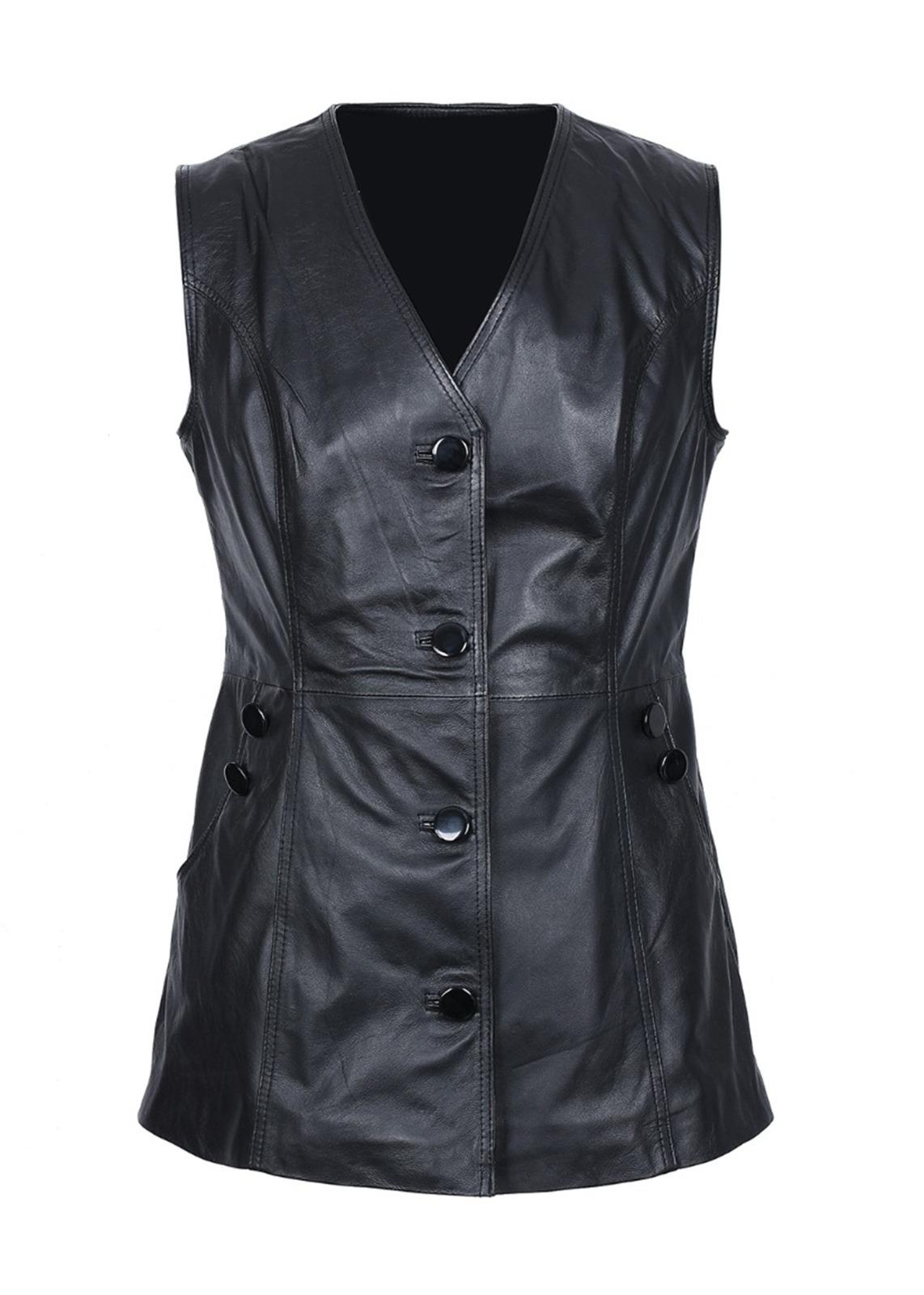 Düğmeli Model Kadın Deri Yelek