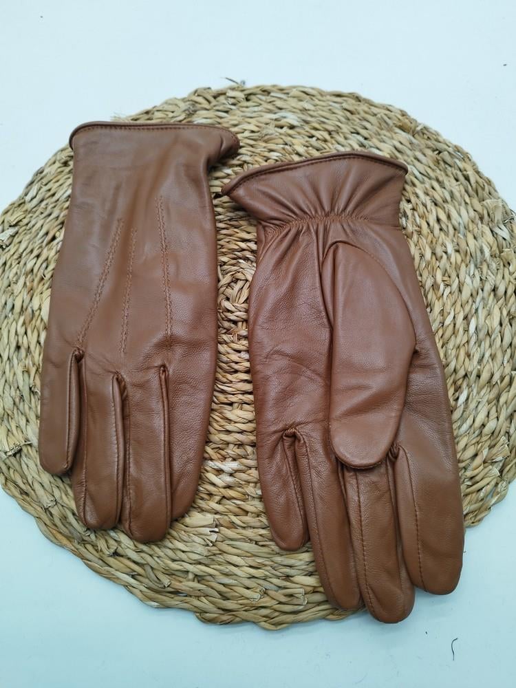 Erkek Deri Bileği Lastikli Eldiven Polarlı Taba Renk