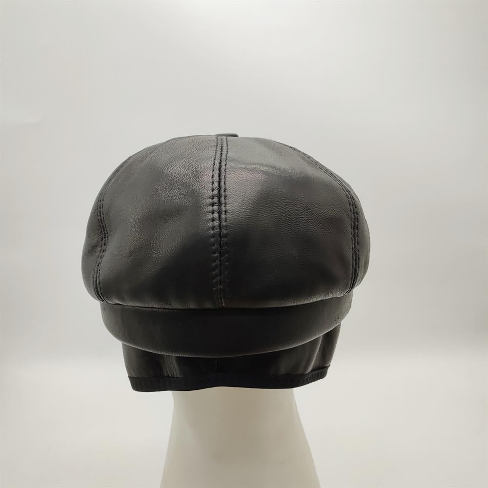 Erkek Deri Kasket Siyah Renk