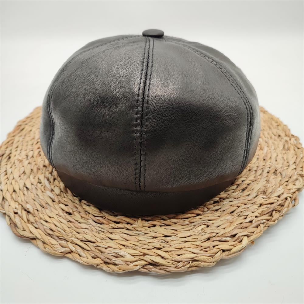 Erkek Deri Kasket Siyah Renk