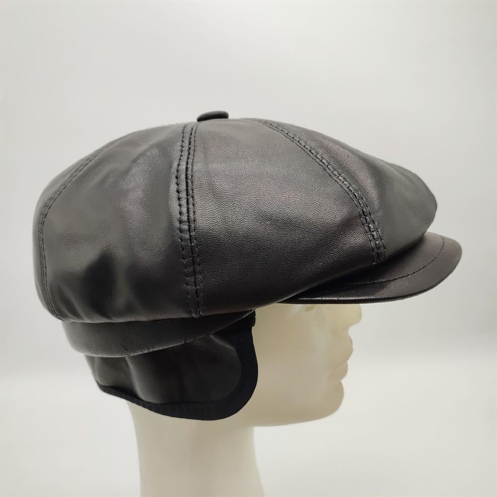Erkek Deri Kasket Siyah Renk
