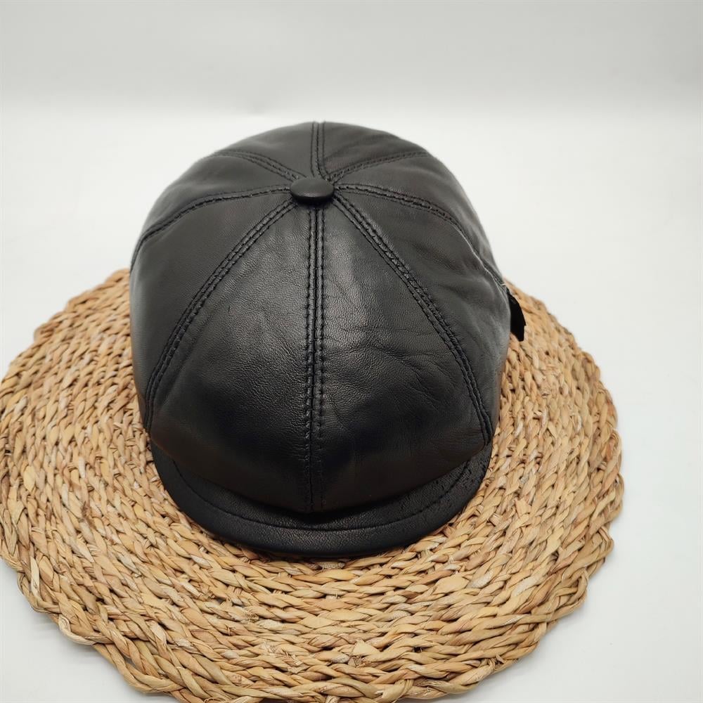 Erkek Deri Kasket Siyah Renk