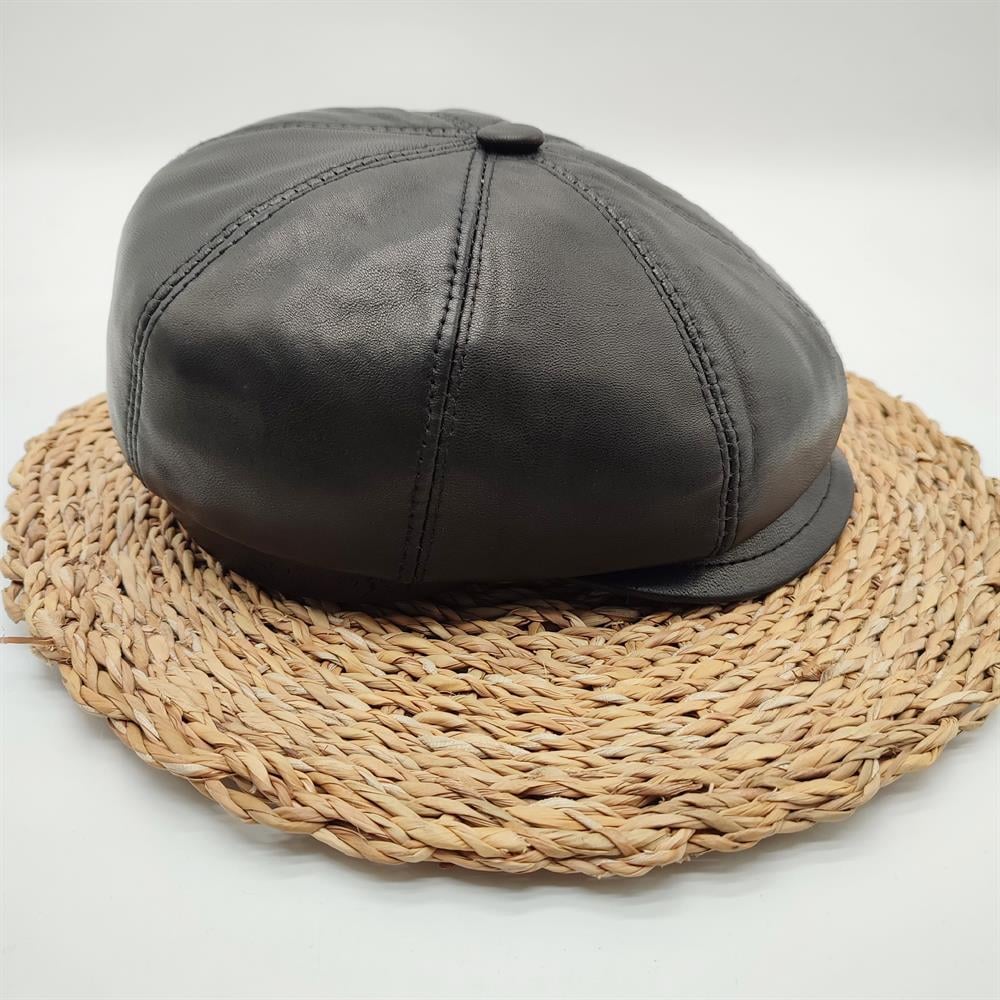Erkek Deri Kasket Siyah Renk