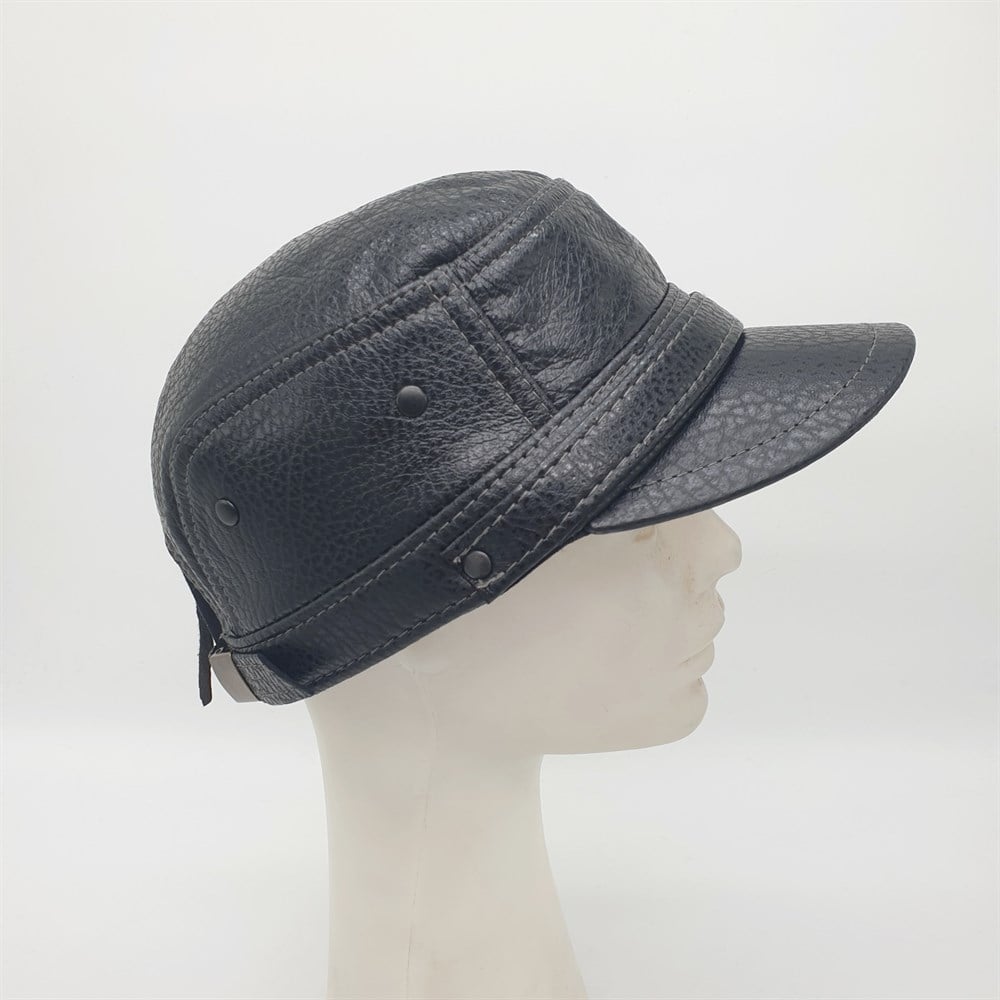 Erkek Kastro Model Baskılı Deri Şapka