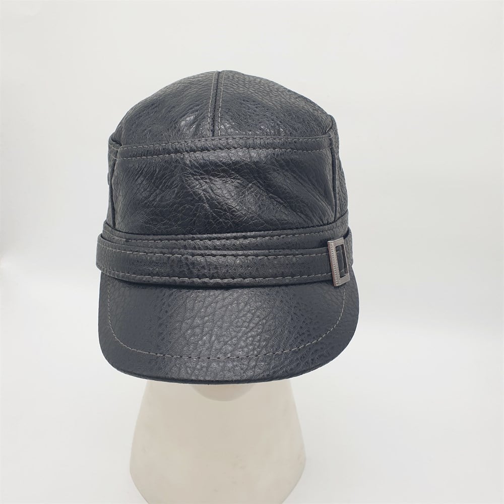 Erkek Kastro Model Baskılı Deri Şapka