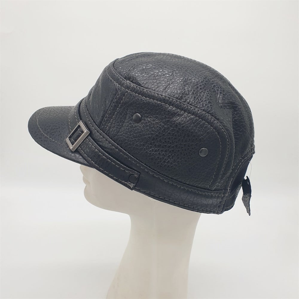 Erkek Kastro Model Baskılı Deri Şapka