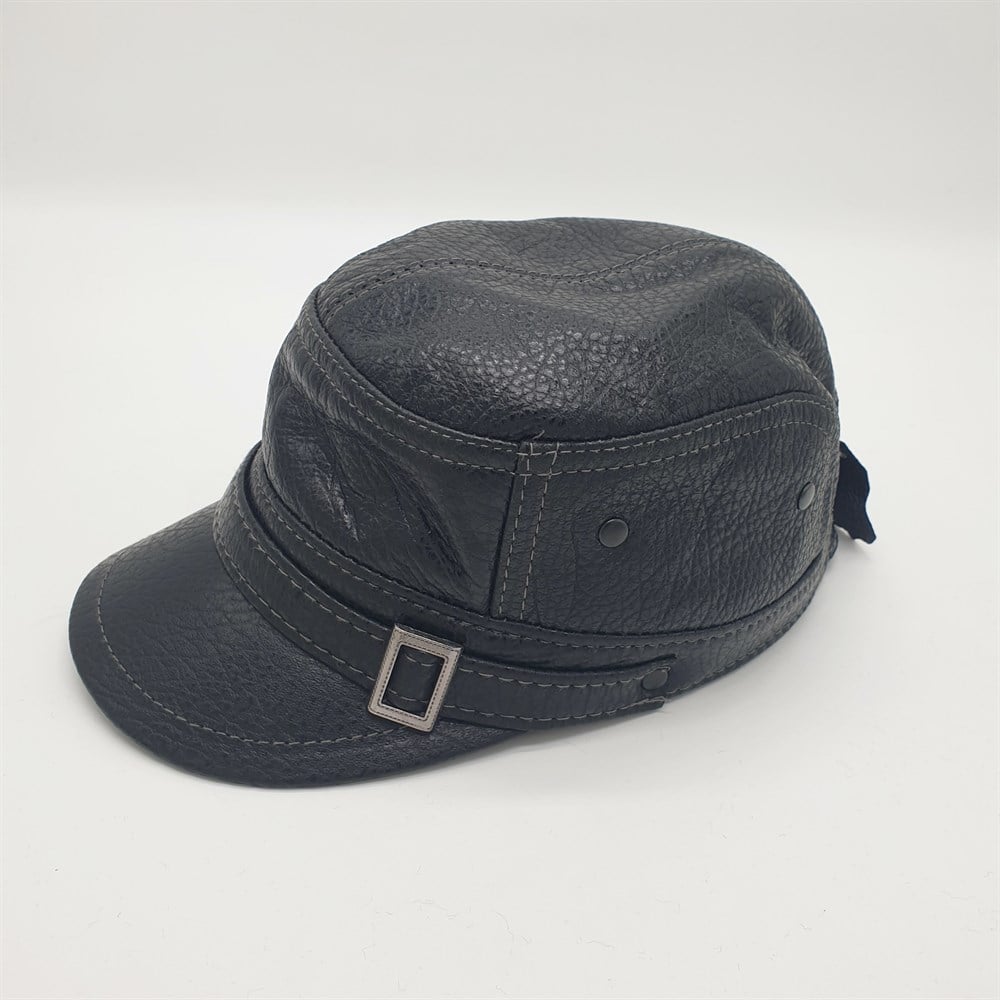 Erkek Kastro Model Baskılı Deri Şapka