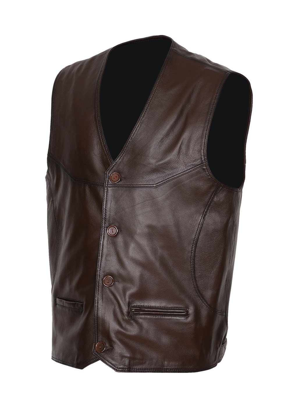 fındık rengi klasik kesim erkek deri yelek