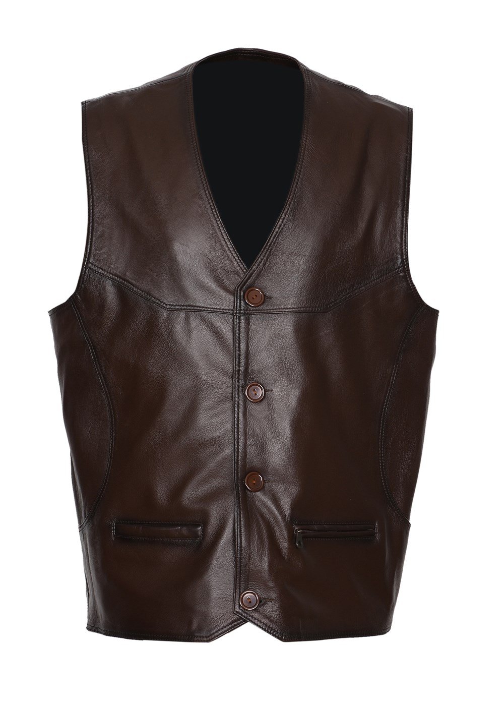 fındık rengi klasik kesim erkek deri yelek