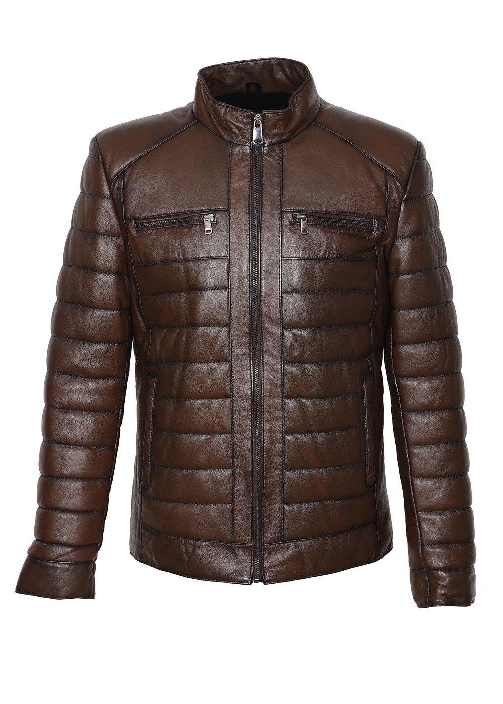 Fındık Renk Şişme Model Spor Kesim Erkek Deri Mont