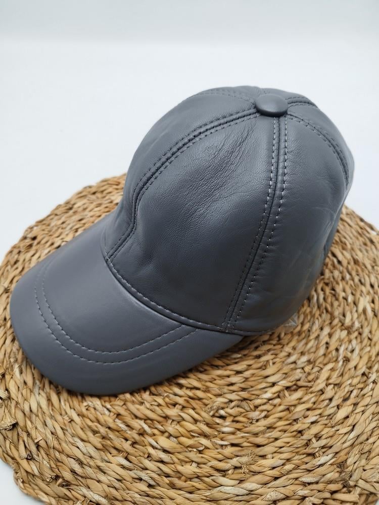 Gri Renk Deri Unisex Şapka