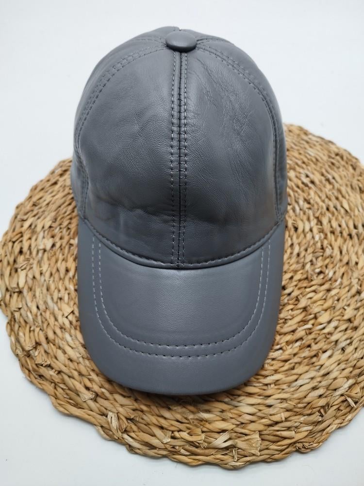 Gri Renk Deri Unisex Şapka