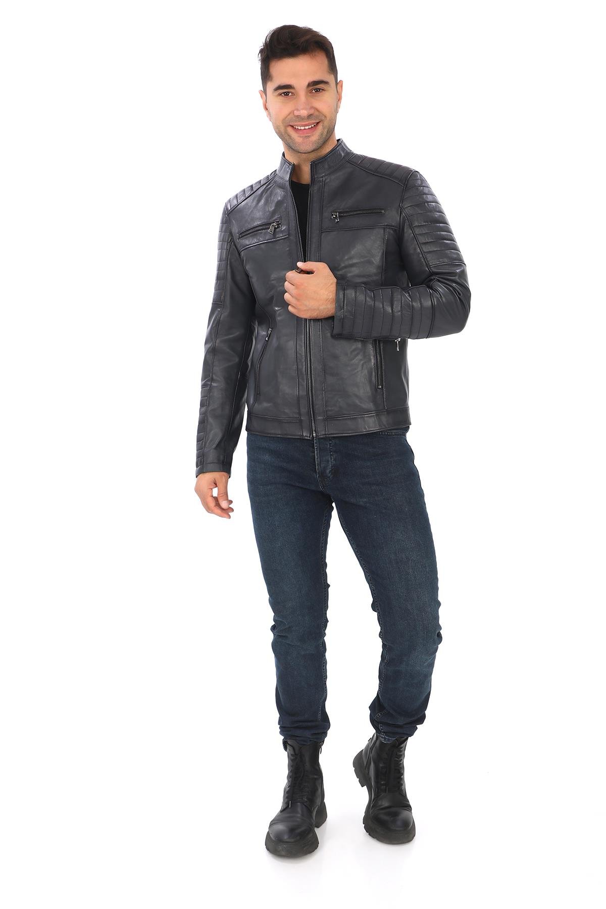 Gri Renk Spor Kesim Deri Mont